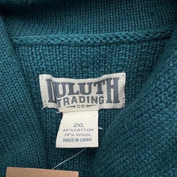 Duluth Trading Sweater Mens 2XL High Neck Infantry Wool Blend Shawl Collar Green - Picture 2 of 8